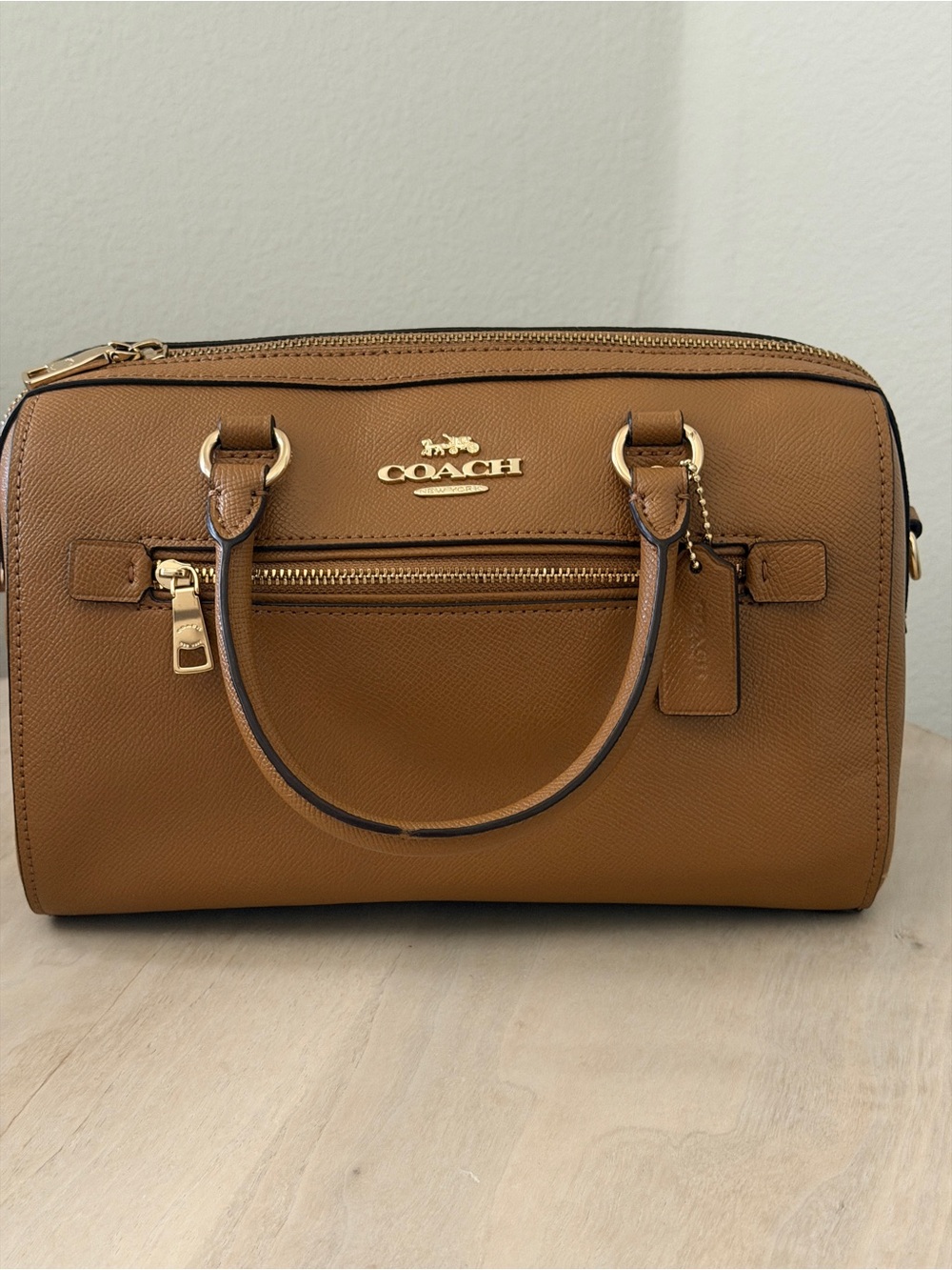 Coach Tan Leather Satchel with Gold Hardware